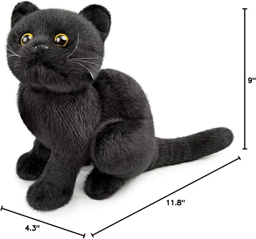 Vista 9 de Tiny Heart Juguete de peluche suave de imitación de gato negro de 9 pulgadas de largo, lindo y realista juguete de peluche de gato negro para niños
