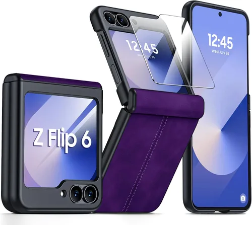 Vista 44 de para Samsung Galaxy Z Flip 7 Funda con protección de bisagras y protector de pantalla incorporado, funda de cuero mate de policarbonato ultradelgada