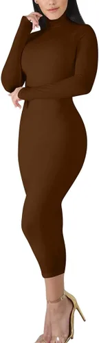 Vista 4 de BORIFLORS - Vestido largo de manga larga para mujer, de cuello alto, para fiesta
