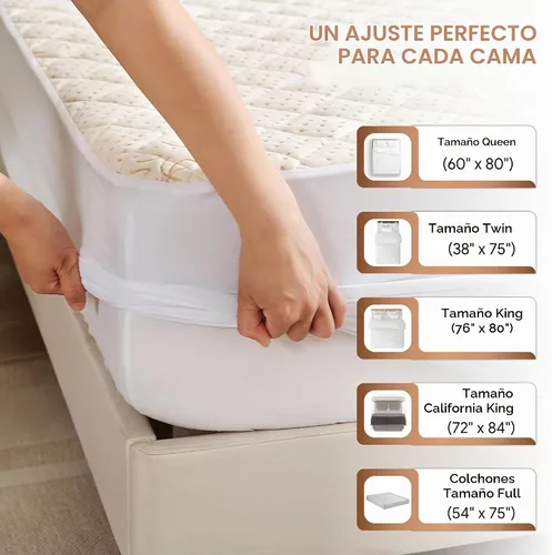 Vista 6 de Protector de colchón acolchado de algodón orgánico de lujo, tamaño individual, almohadilla impermeable y transpirable de 380 GSM, funda ajustable