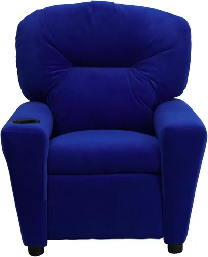 Vista 4 de EMMA + OLIVER Reclinable infantil de microfibra azul con portavasos
