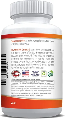 Vista 7 de Aceite de pescado Omega 3 de 2250 mg con 1350 EPA + 900 DHA Aceite de pescado islandés capturado en la naturaleza de triple fuerza, 120 cápsulas.