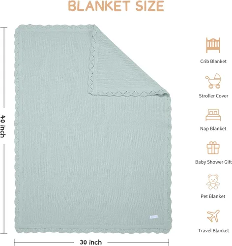 Vista 6 de Mantas de bebé de algodón 100% tejidas suaves y cálidas con encaje para recién nacidos, para habitación del bebé, mantas de recepción, 76 x 101 cm