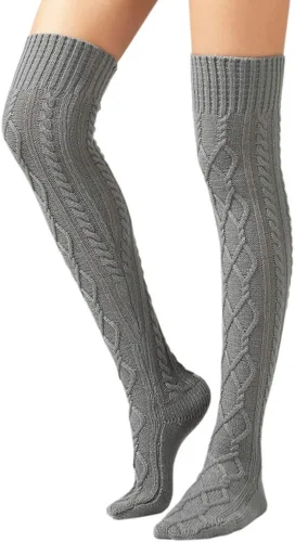 Vista 13 de SherryDC Calcetines de punto trenzado hasta el muslo para mujer, medias de bota extra largas de invierno, calentadores de piernas 1 - Blanco