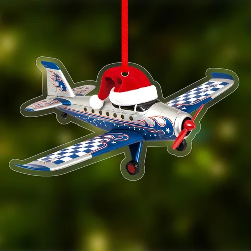 Vista 6 de FLYAB Adornos Personalizados de Avión de Navidad Acrílicos Adorno Colgante para Árbol de Navidad Adornos 2D de Transporte con Sombrero de Papá Noel