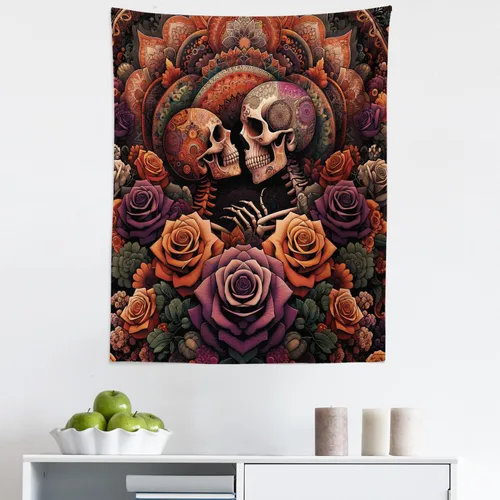 Vista 149 de Ambesonne Tapiz verde, fases lunares alrededor de un árbol de la vida, impresión de diseño bohemio de astrología nocturna, decoración de tela