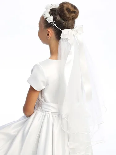 Vista 2 de Swea Pea & Lilli - Velo de primera comunión para niñas, tocado blanco para la primera comunión con diadema, flores de organza con diamantes