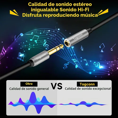 Vista 3 de Cable de extensión de 1/4 de pulgada de 1 pie, conector adaptador estéreo TRS macho a hembra de 0.250 in, cable de extensión de guitarra