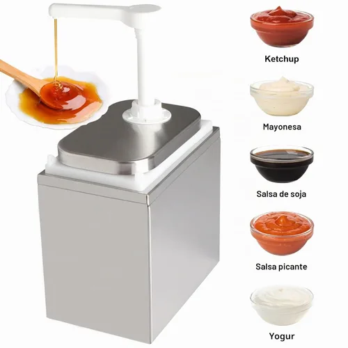 Vista 7 de Dispensador de salsa de 2.1 cuartos de galón con bomba, estación de bomba comercial de acero inoxidable para chocolate caliente, dulce de azúcar