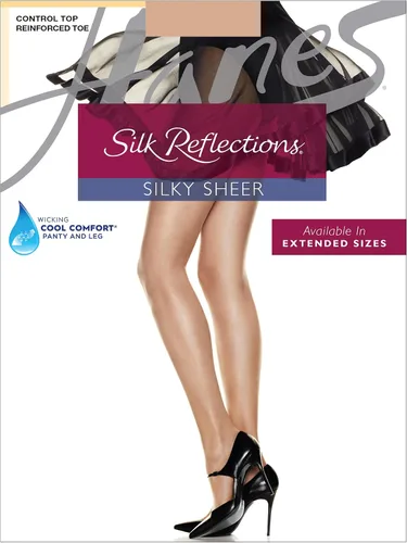 Vista 4 de Hanes Silk Reflections - Pantimedias sedosas transparentes y con control superior, puntera reforzada