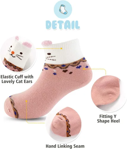 Vista 2 de Gwenvenni Calcetines tobilleros de algodón con diseño de gato para niñas pequeñas