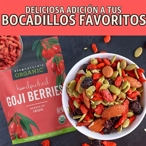 Vista 4 de Bayas de Goji del Himalaya orgánicas, mucho más grandes y jugosas de Viva Labs, 1