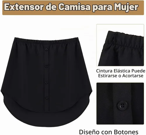 Vista 2 de 2 piezas de extensor de camisa para mujer, ajustable, parte superior falsa, barrido inferior, camisa de media longitud Negro y blanco