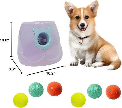 Vista 7 de ptlsy Lanzador automático de bolas para perros, lanzador interactivo para cachorros de interior para perros pequeños y medianos, 3 bolas incluidas