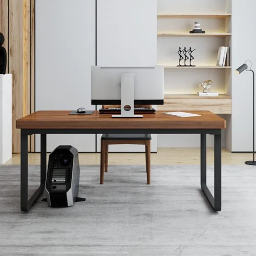 Vista 4 de Mesa de juego moderna y simple de madera maciza para computadora con soporte de metal en forma de U y panel de pino de 2.0 in, fácil de montar