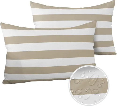 Vista 19 de Fundas de almohada de exterior impermeables de 16 x 16 pulgadas, fundas de almohada de poliéster con rayas blancas y negras, fundas decorativas