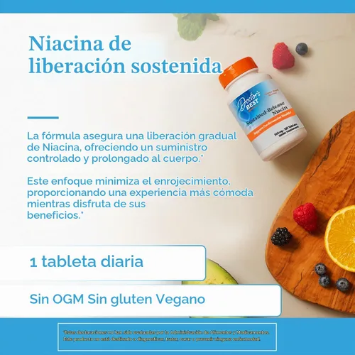 Vista 6 de Niacina Doctor's Best (liberación prolongada) (0,018 oz), DRB-00242, 1, 1 para hombres y mujeres, minimiza el enrojecimiento de la piel, niacina
