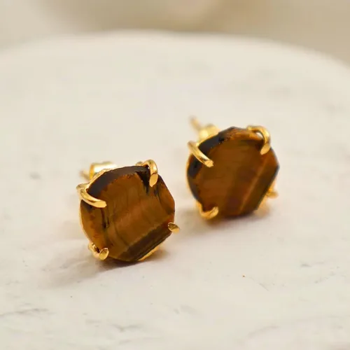 Vista 32 de Gempires Natural Raw Prong Setting Stud Earrings, 8-10 mm Crystals Earring, Handmade Jewelry, Gift for Her