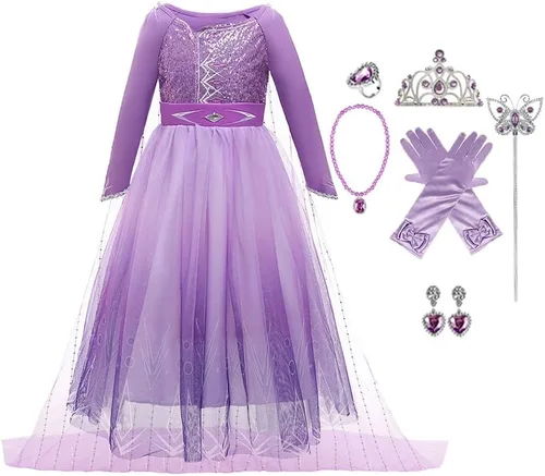 Vista 58 de Disfraz de princesa Sofía Rapunzel para niñas, disfraz de Halloween, Navidad, cumpleaños, fiesta con accesorios