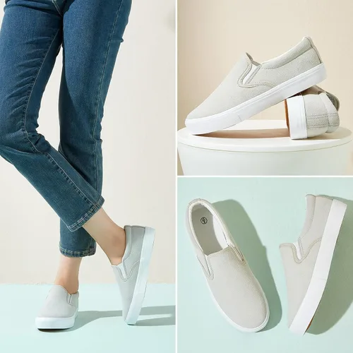 Vista 5 de Tenis sin cordones para mujer, zapatos deportivos de lona, mocasines antideslizantes, tenis informales de caña baja