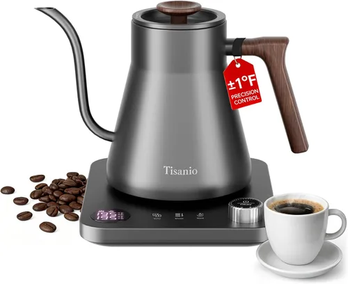 Vista 11 de Hervidor eléctrico de cuello de cisne para verter sobre café, control de precisión de ±1 °F, calefacción inteligente de dos etapas, 2 horas de Negro