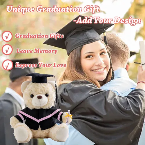 Vista 6 de Oso de graduación para la clase de 2026, regalos de graduación personalizados con texto, nombre o fecha, oso de peluche blanco para ella, regalos