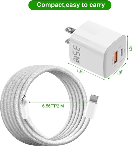 Vista 6 de Cargador USB-C de doble puerto de 35 W con cable de carga de 6.6 pies para DJI Neo, Mini 4 Pro, 3, 2, 2 SE, Mavic Mini Drone, Aavta 2, Action 3, 4