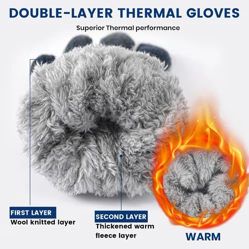 Vista 5 de Trifabricy Guantes de invierno para hombres y mujeres, guantes de lana con forro polar para pantalla táctil, guantes térmicos de invierno cálidos