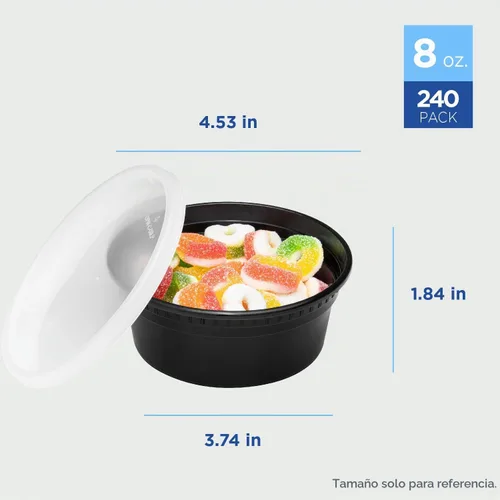 Vista 4 de Karat [8oz - 240 ct PP negro moldeado por inyección redondo recipientes de delicatessen con tapas (FP-IMDC8-PPB)