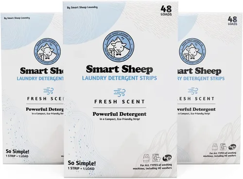 Vista 6 de Smart Sheep Tiras de detergente para ropa, piel sensible, ecológicas y sin plástico, perfectas para viajes y campamento (48 unidades, cítricos)