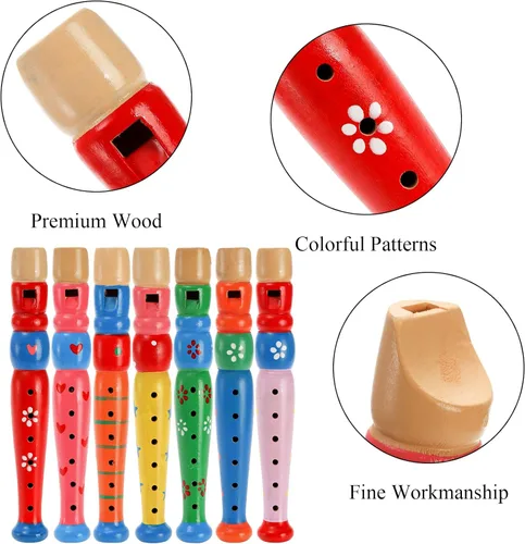 Vista 4 de Foraineam 7 piezas pequeñas grabadoras de madera instrumento musical flauta de madera, colorido Piccolo Woodwind música rítmica grabador
