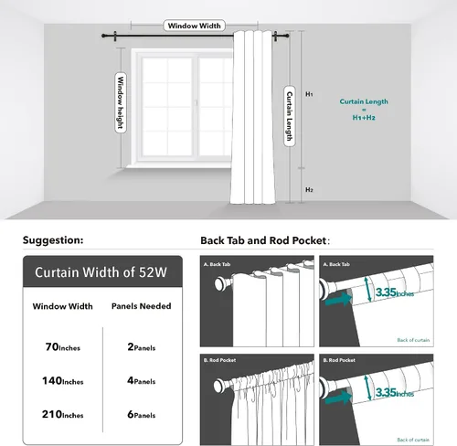 Vista 8 de Deconovo Cortinas opacas con pestaña trasera con patrón geométrico, oscurecimiento de habitación, bloqueo de calor, cortinas de ahorro de energía