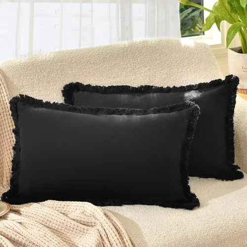 Vista 27 de ZWJD Juego de 2 fundas de almohada de 16 x 16 pulgadas, color beige, con flecos, de algodón, decorativas, cuadradas, para sofá, cama, sala de estar