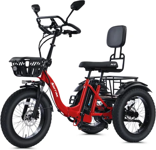 Vista 10 de NARRAK Triciclo eléctrico para adultos, triciclo eléctrico plegable con neumáticos gruesos, bicicletas eléctricas de 3 ruedas, pico de 1350 W