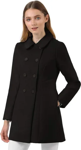 Vista 2 de Allegra K - Gabardina larga de invierno con cuello Peter Pan y botonadura doble para mujer