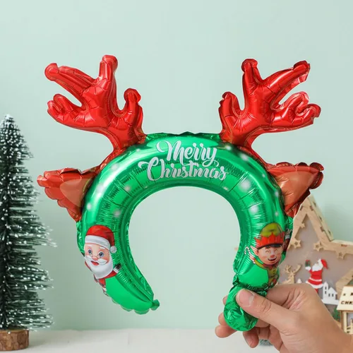 Vista 5 de Diadema de globo de Navidad, globo de papel de aluminio, diadema inflable de Navidad, globos inflables para decoración de fiestas temáticas