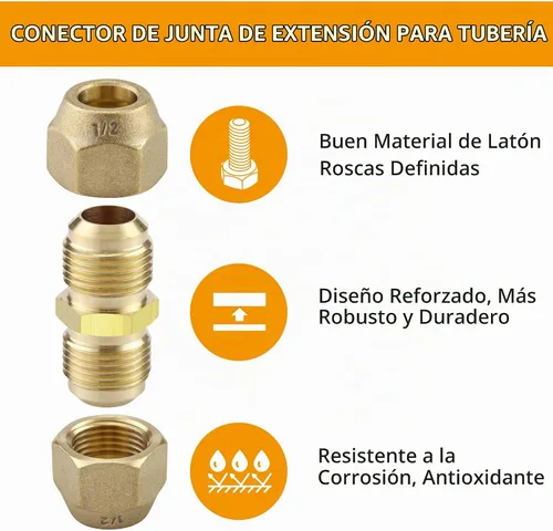 Vista 2 de Paquete de 2 conectores de junta de extensión de tubería de cobre de CA, adaptadores de acoplamiento de tubería de aire acondicionado de 1/2 pulgada
