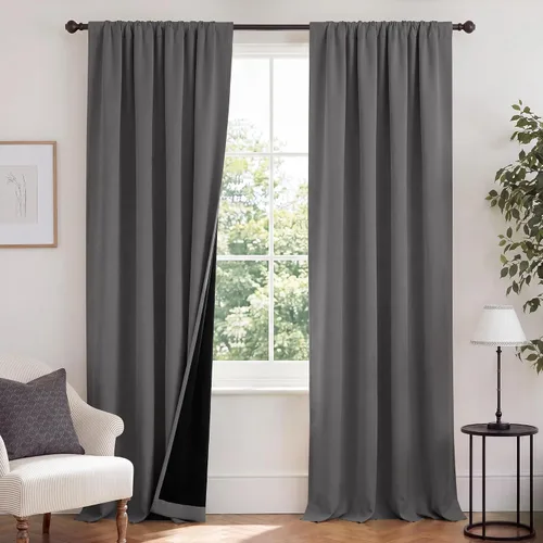 Vista 25 de NICETOWN Biscotti Beige 100% Cortinas opacas de 45" de largo para cocina, bolsillo con varilla para sótano completamente opaco, cortinas térmicas