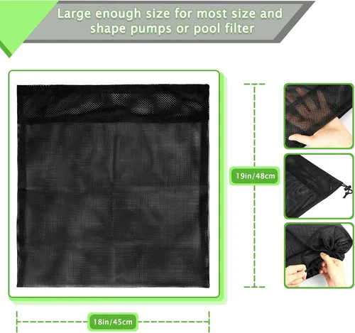 Vista 2 de Bolsa de barrera de bomba grande mejorada de 24 x 26 pulgadas, bolsas de filtro de bomba de estanque, bolsa negra para filtro de estanque