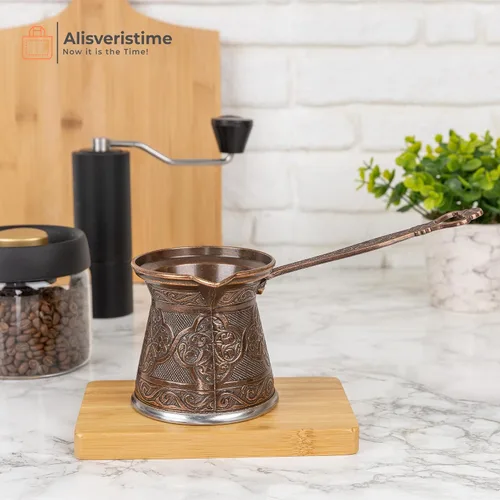 Vista 3 de Alisveristime Auténtica cafetera turca, hecha a mano Cezve/Ibrik, 3.57 pulgadas de ancho, 3.57 pulgadas de alto, 16.90 onzas ¡Mejora tu experiencia