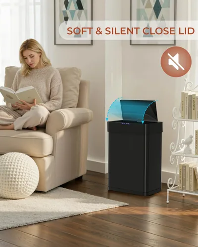 Vista 8 de TLSUNNY Cubo de basura automático sin contacto con sensor de movimiento de 13.2 galones, contenedor inteligente de acero inoxidable cepillado