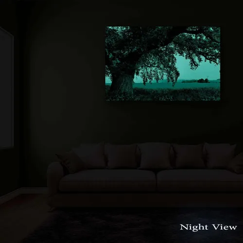 Vista 5 de Startonight Lienzo decorativo con motivo de árbol, paisaje abstracto, lago, naturaleza, bosque, negro y blanco, Lona, Amarillo Verde, L