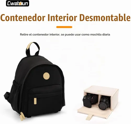 Vista 4 de Cwatcun Mochila para cámara pequeña para mujer, bolsa de cámara réflex digital de moda con correa de trípode, compartimento para laptop y divisores