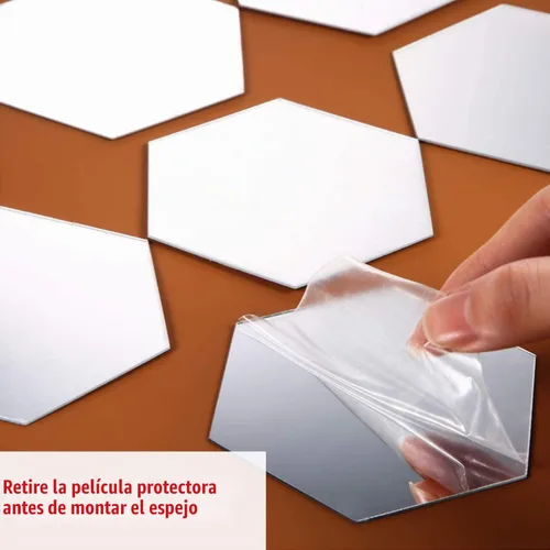 Vista 3 de Shappy 32 piezas de pegatinas de espejo de pared en forma de hexágono extraíbles, pegatinas de espejo de acrílico plateado en forma de panal