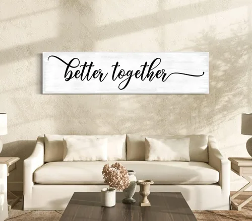 Vista 3 de NATVVA Pósteres rústicos de pared con texto en inglés «Better Together», lienzo, arte para dormitorio principal, sobre la cama, póster de decoración