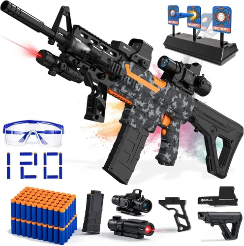 Vista 8 de Pistola automática de espuma de juguete con alcance, lanzador eléctrico de dardos de juguete con 120 dardos de espuma para pistolas, IR, linterna