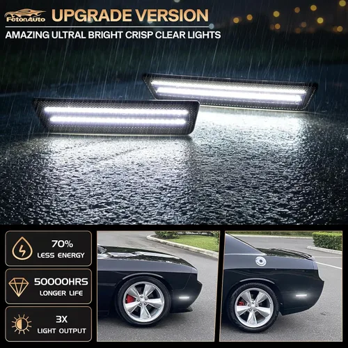 Vista 2 de Luces LED blancas de marcador lateral para Dodge Challenger 2008 2009 2010 2011 2012 2013 2014 luces reflectoras de señal de parachoques delantero