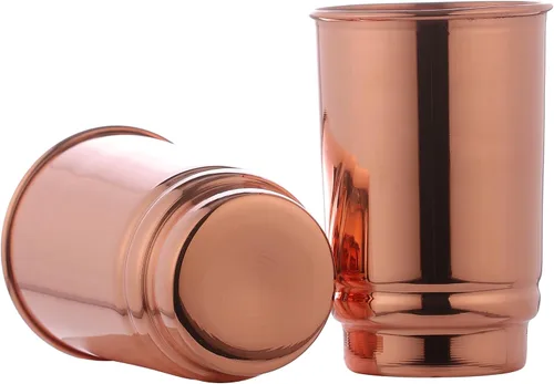 Vista 3 de HealthGoodsIn Juego de 2 vasos de cobre puro para agua, vaso de cobre ayurvédico para uso diario, acabado brillante, 11.83 oz (11.8 fl oz)