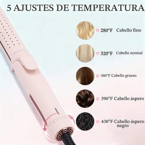 Vista 5 de Alisador y rizador de cabello 2 en 1, rizador de 1.25 pulgadas, color rosa