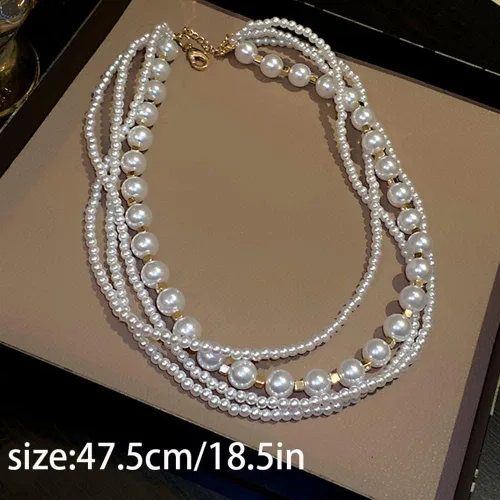 Vista 6 de Gargantilla corta de 4 niveles con borlas de perlas multicapa para novia, accesorios para mujer, Metal